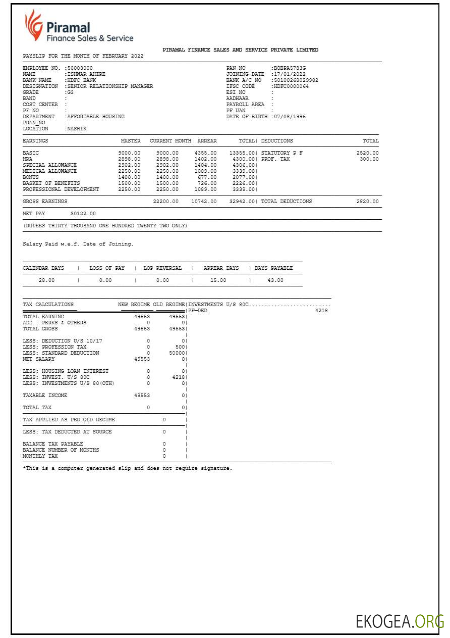 Modèle de fiche de paie de Piramal Financial Services aux formats Word et PDF.pdf, 1